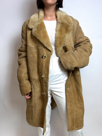 Manteau en mouton retourné beige M