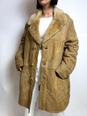 Beige shearling coat M 