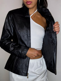 Veste en cuir cintrée noire S/M vintage