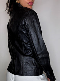 Veste en cuir cintrée noire S/M vintage