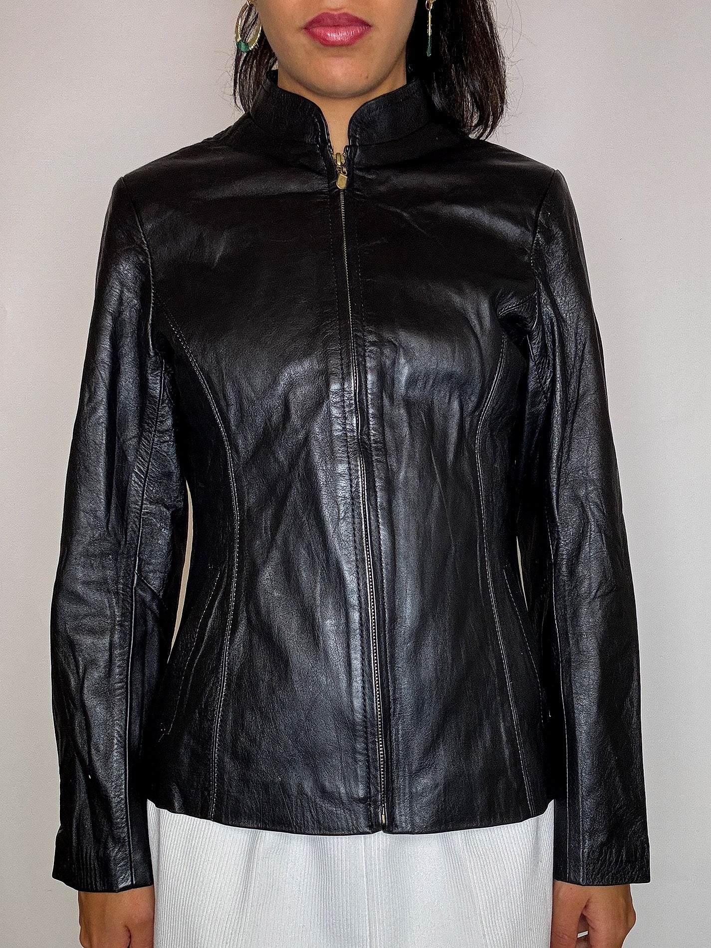 Veste en cuir cintrée noire S/M vintage