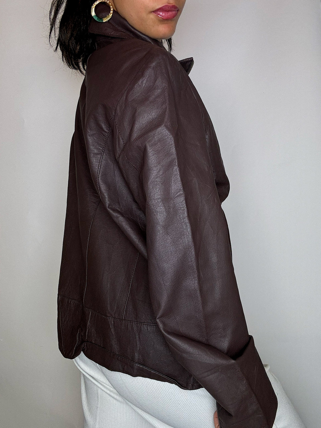 Vintage-Lederjacke in Burgunderrot, gerade geschnitten, Größe L