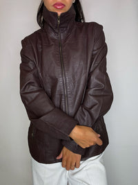 Vintage-Lederjacke in Burgunderrot, gerade geschnitten, Größe L