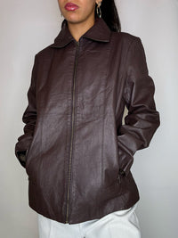 Vintage-Lederjacke in Burgunderrot, gerade geschnitten, Größe L