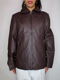 Vintage-Lederjacke in Burgunderrot, gerade geschnitten, Größe L