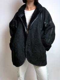 Black vintage shearling jacket M 