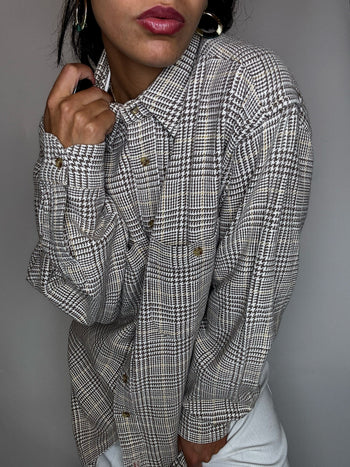 Chemise épaisse à carreaux brune L vintage