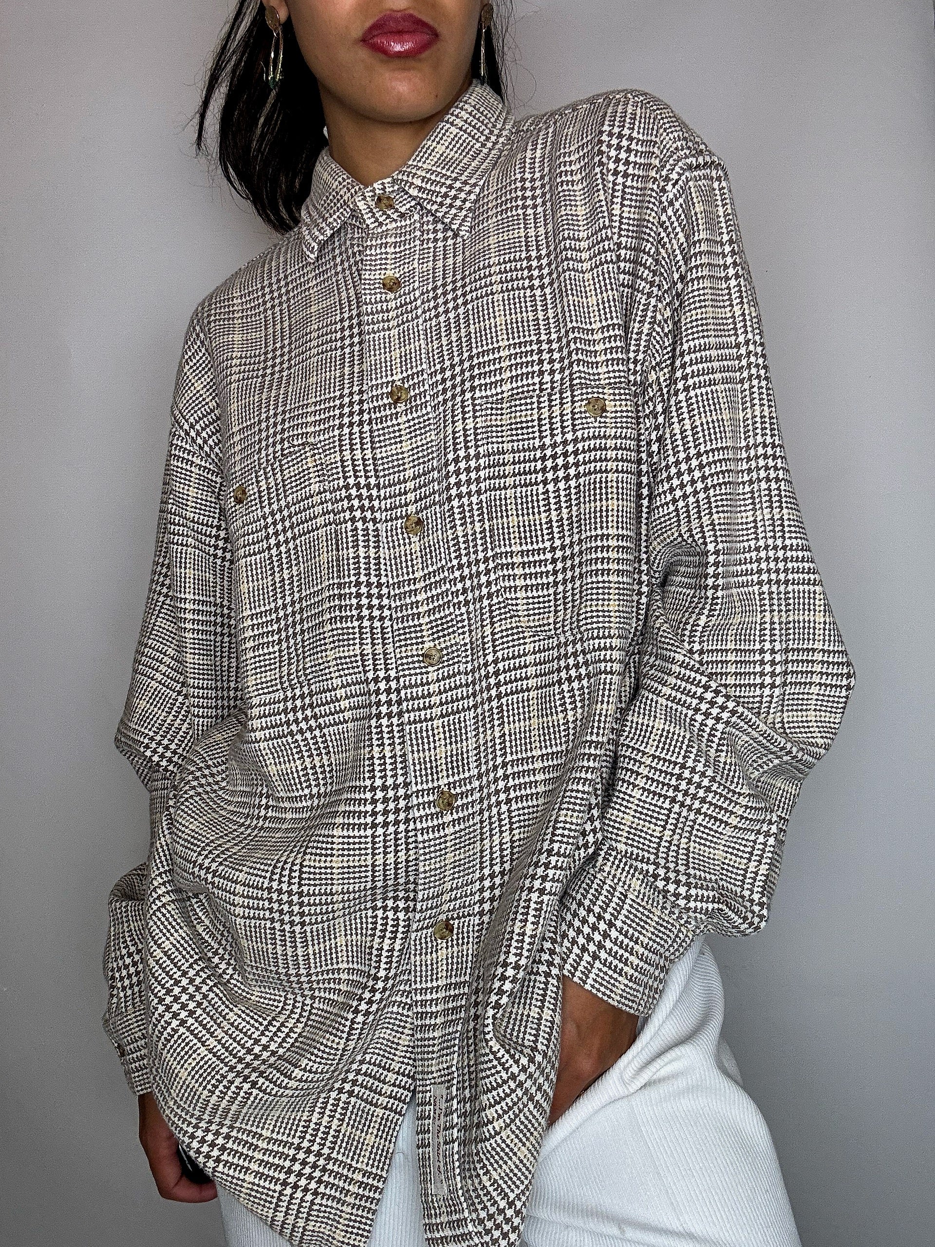 Chemise épaisse à carreaux brune L vintage