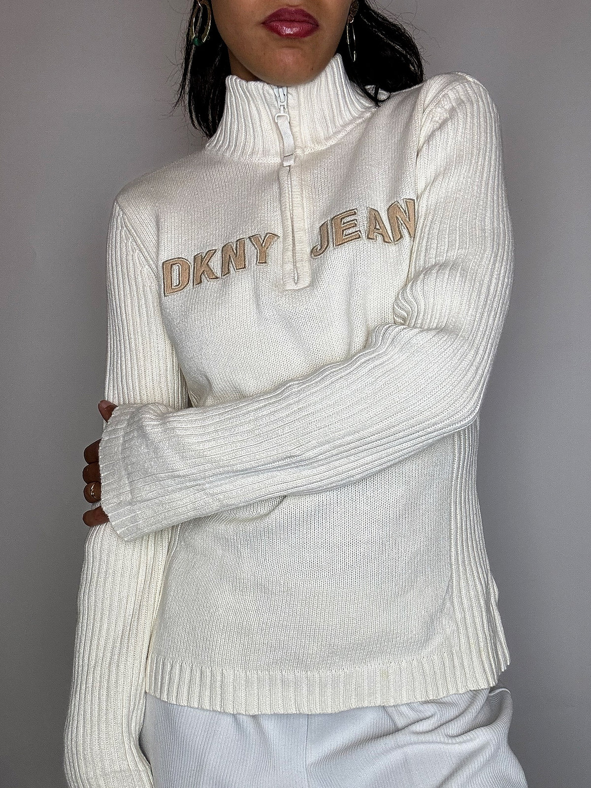 Pull col cheminée crème DKNY jeans M vintage
