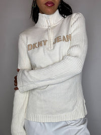 Pull col cheminée crème DKNY jeans M vintage