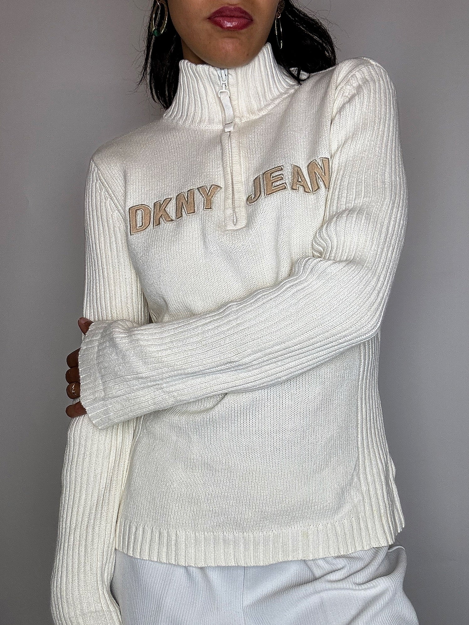 Pull col cheminée crème DKNY jeans M vintage