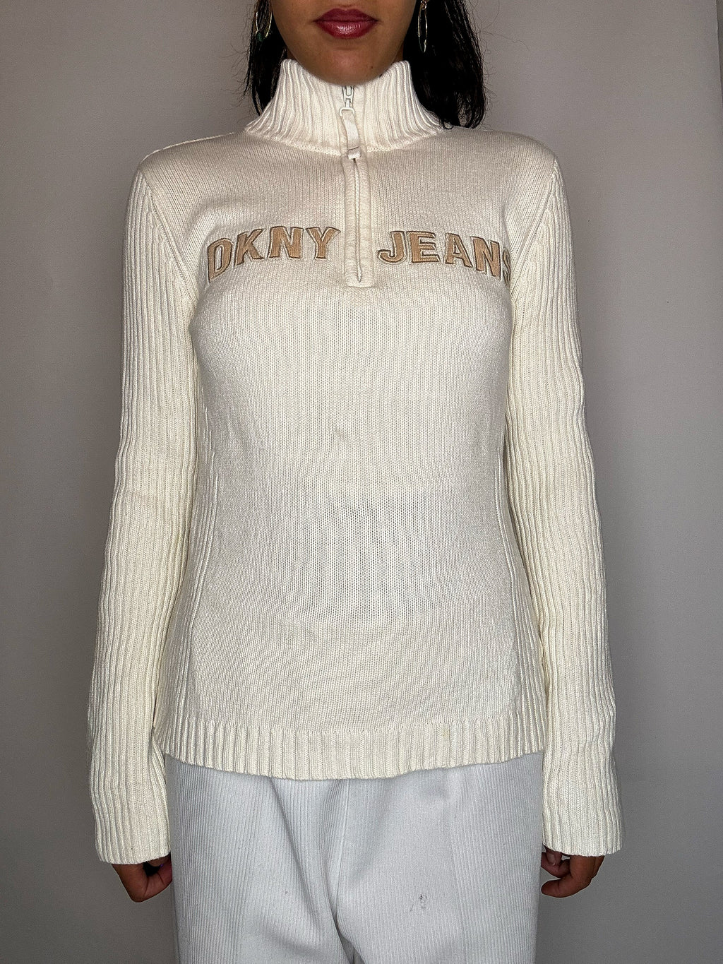 Pull col cheminée crème DKNY jeans M vintage