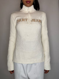 Pull col cheminée crème DKNY jeans M vintage
