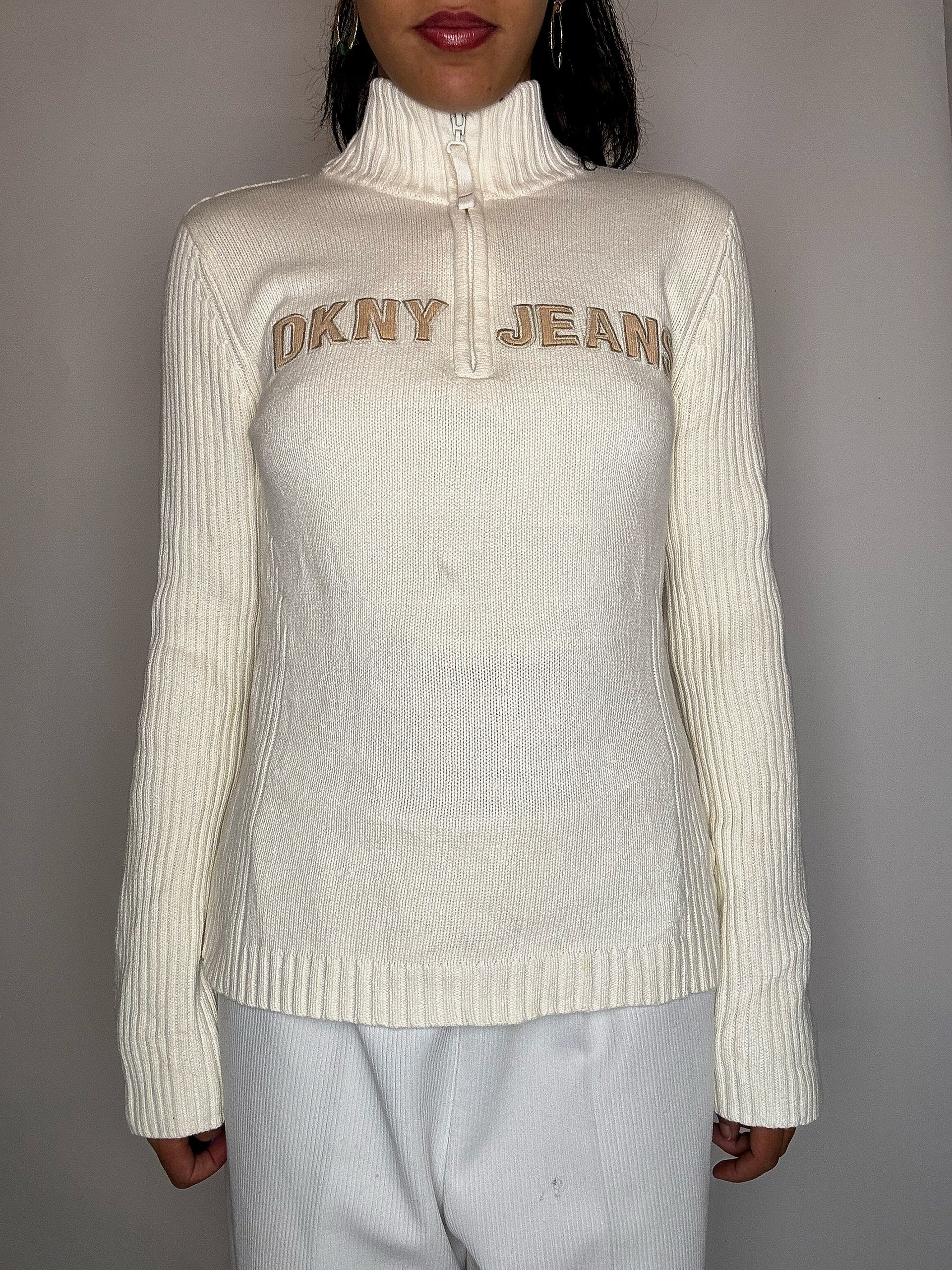 Pull col cheminée crème DKNY jeans M vintage