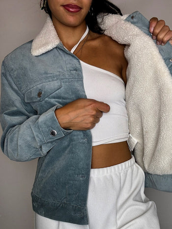 Veste en velour cotelé doublée bleue S vintage