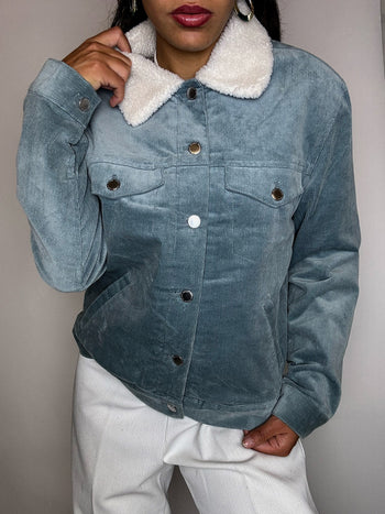 Veste en velour cotelé doublée bleue S vintage