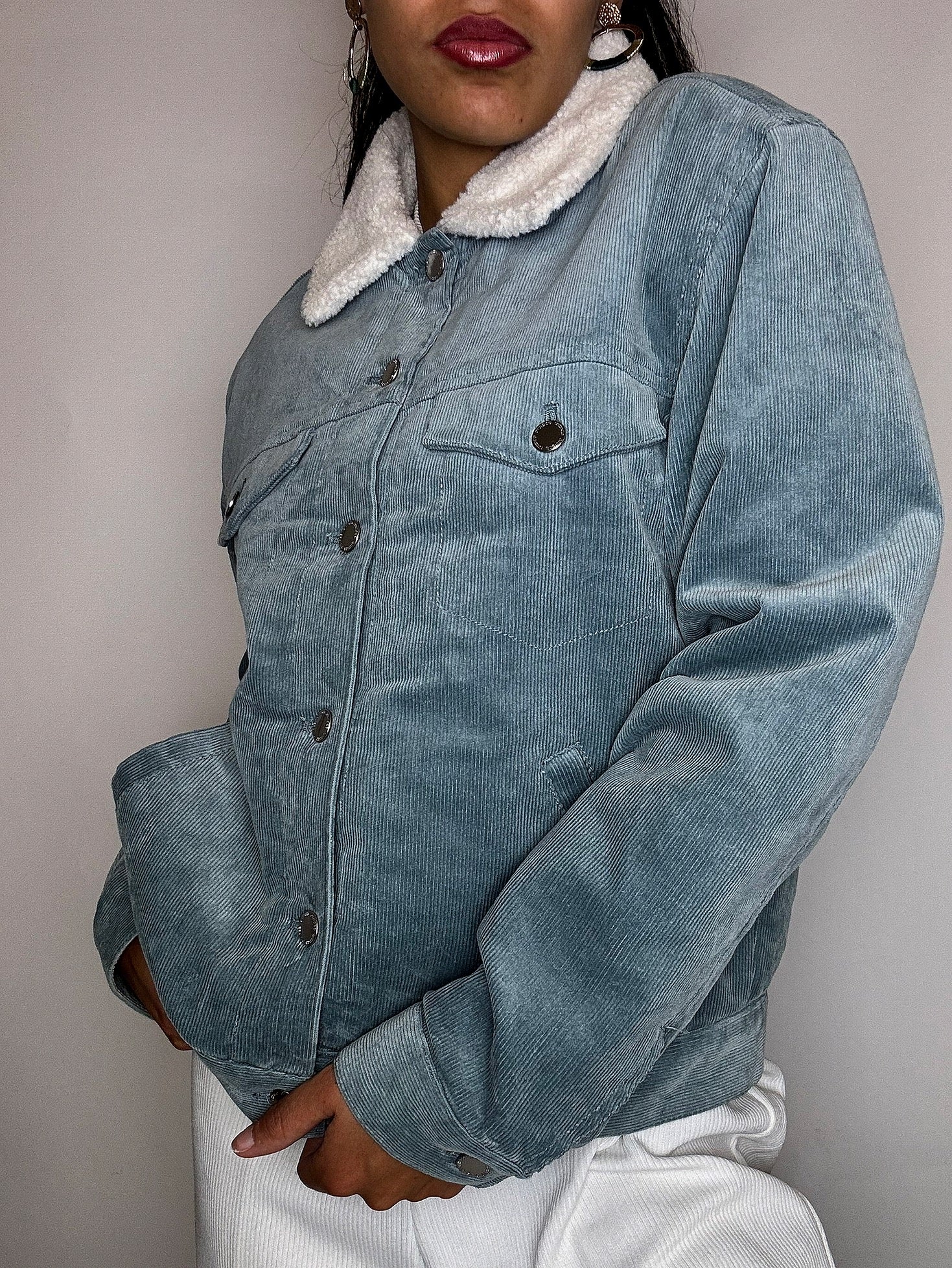 Veste en velour cotelé doublée bleue S vintage