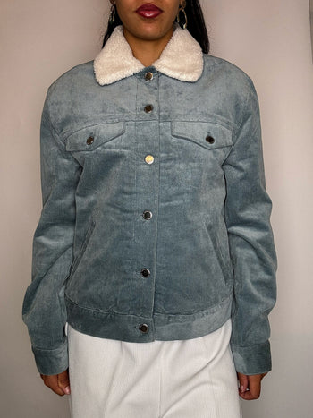Veste en velour cotelé doublée bleue S vintage