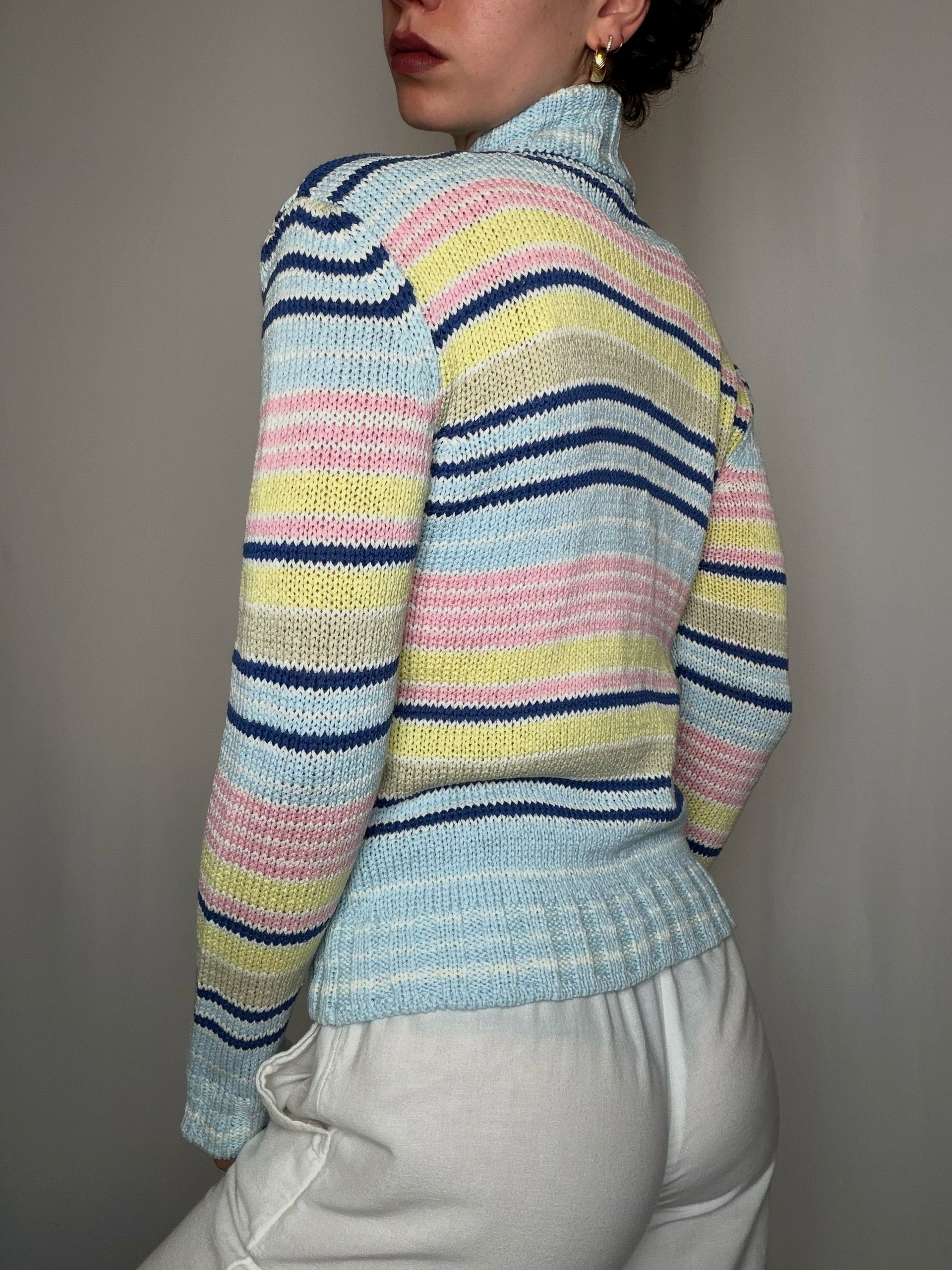 Cardigan a zip à rayures pastel M vintage