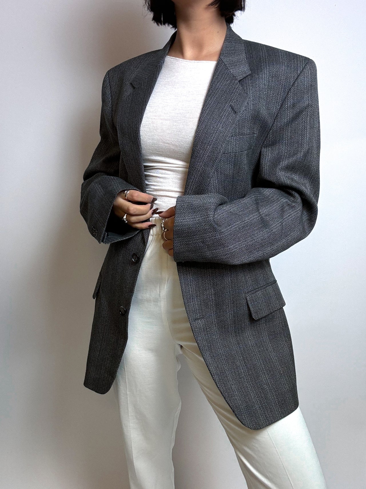 Vintage gray wool herringbone blazer M