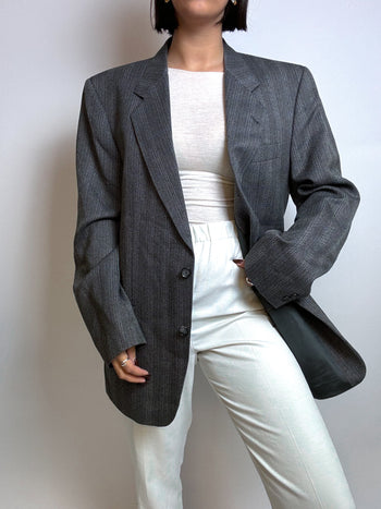 Vintage gray wool herringbone blazer M