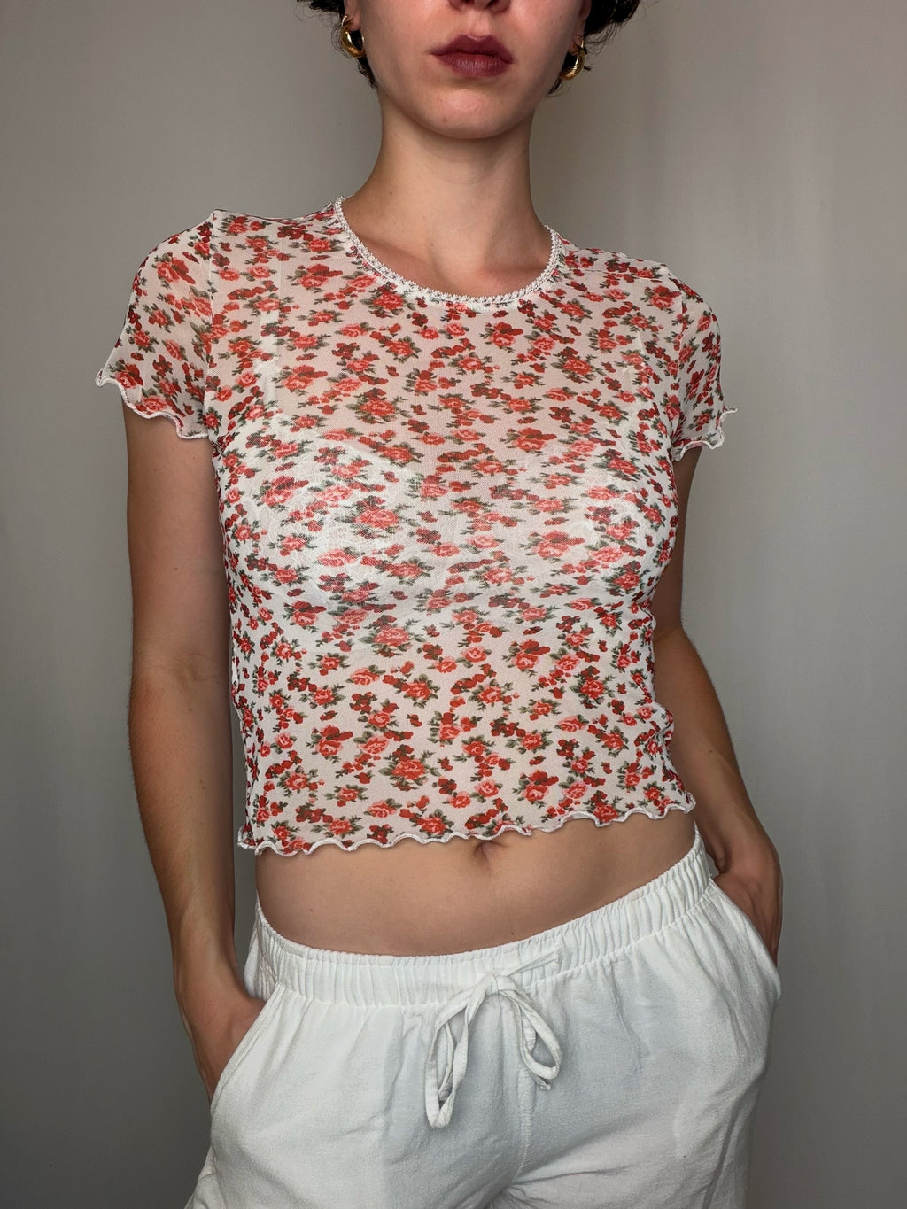 Top en mesh a fleurs M vintage
