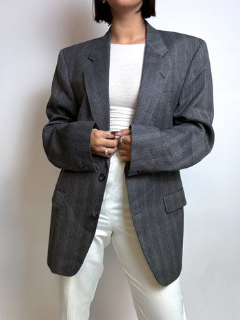 Vintage gray wool herringbone blazer M