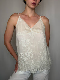 Top a bretelles et dentelle crème Benetton S/M vintage