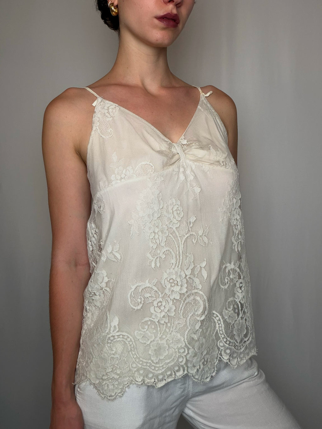 Top a bretelles et dentelle crème Benetton S/M vintage