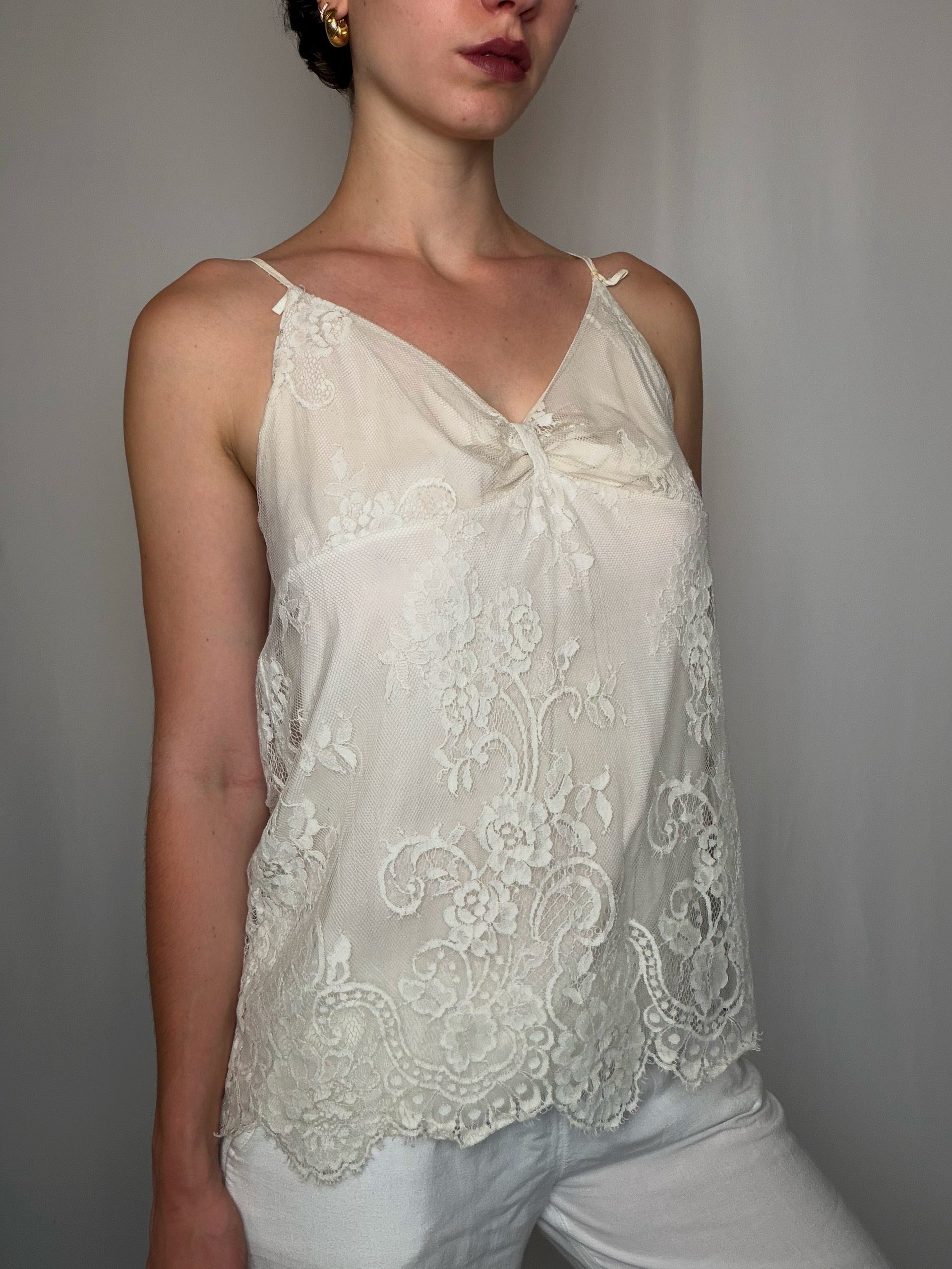Top a bretelles et dentelle crème Benetton S/M vintage