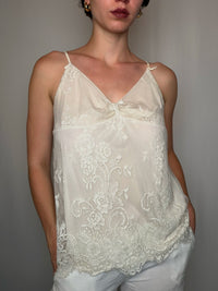 Top a bretelles et dentelle crème Benetton S/M vintage