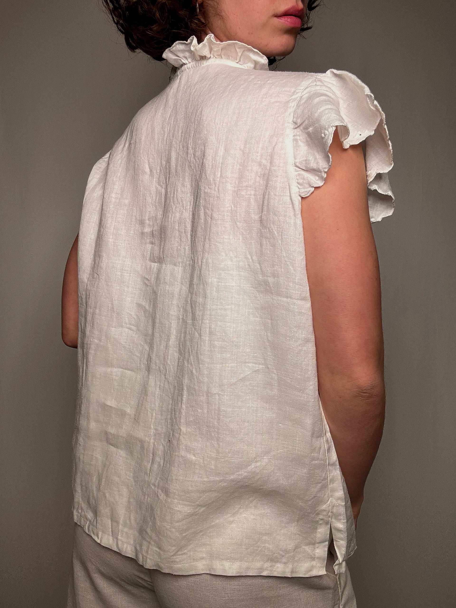 Chemisier brodé en lin M/L vintage