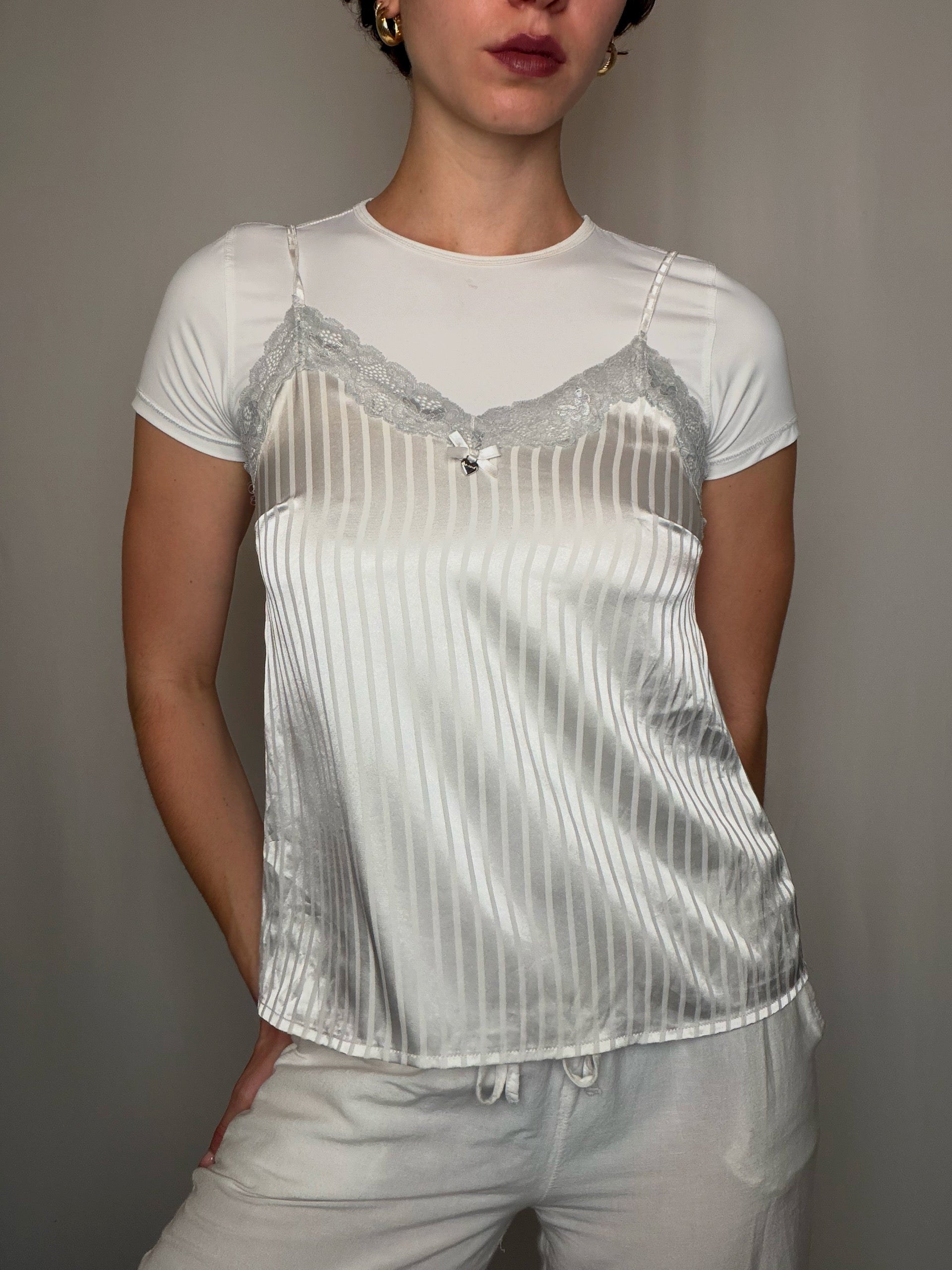 Top a bretelles satiné blanc XS vintage