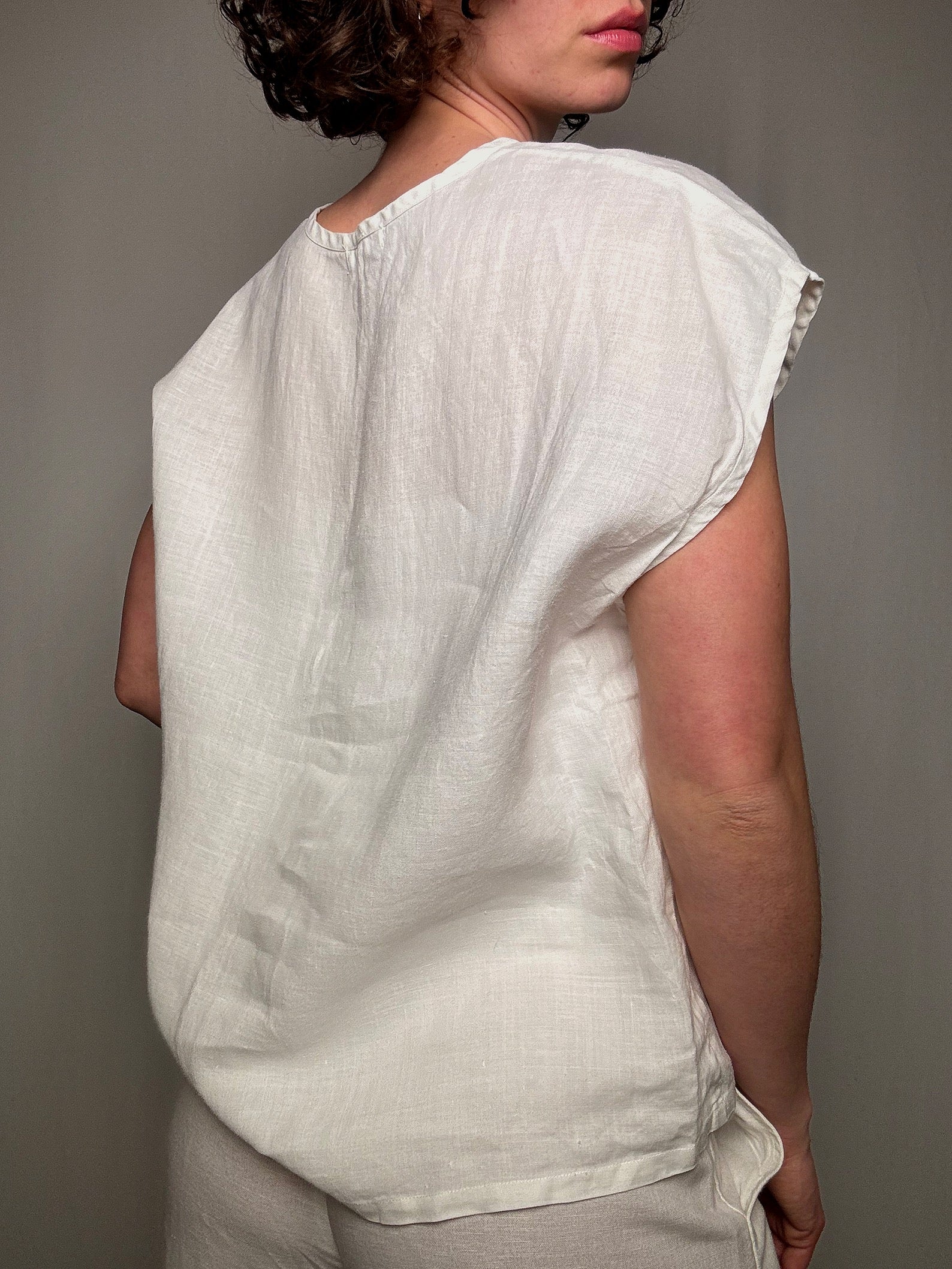 Top en lin blanc L vintage