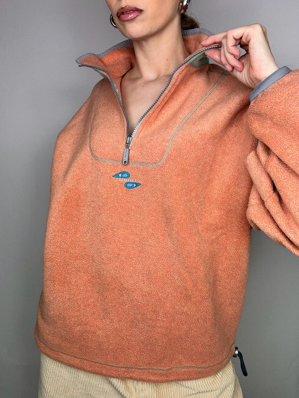 Retro salmon orange fleece S vintage