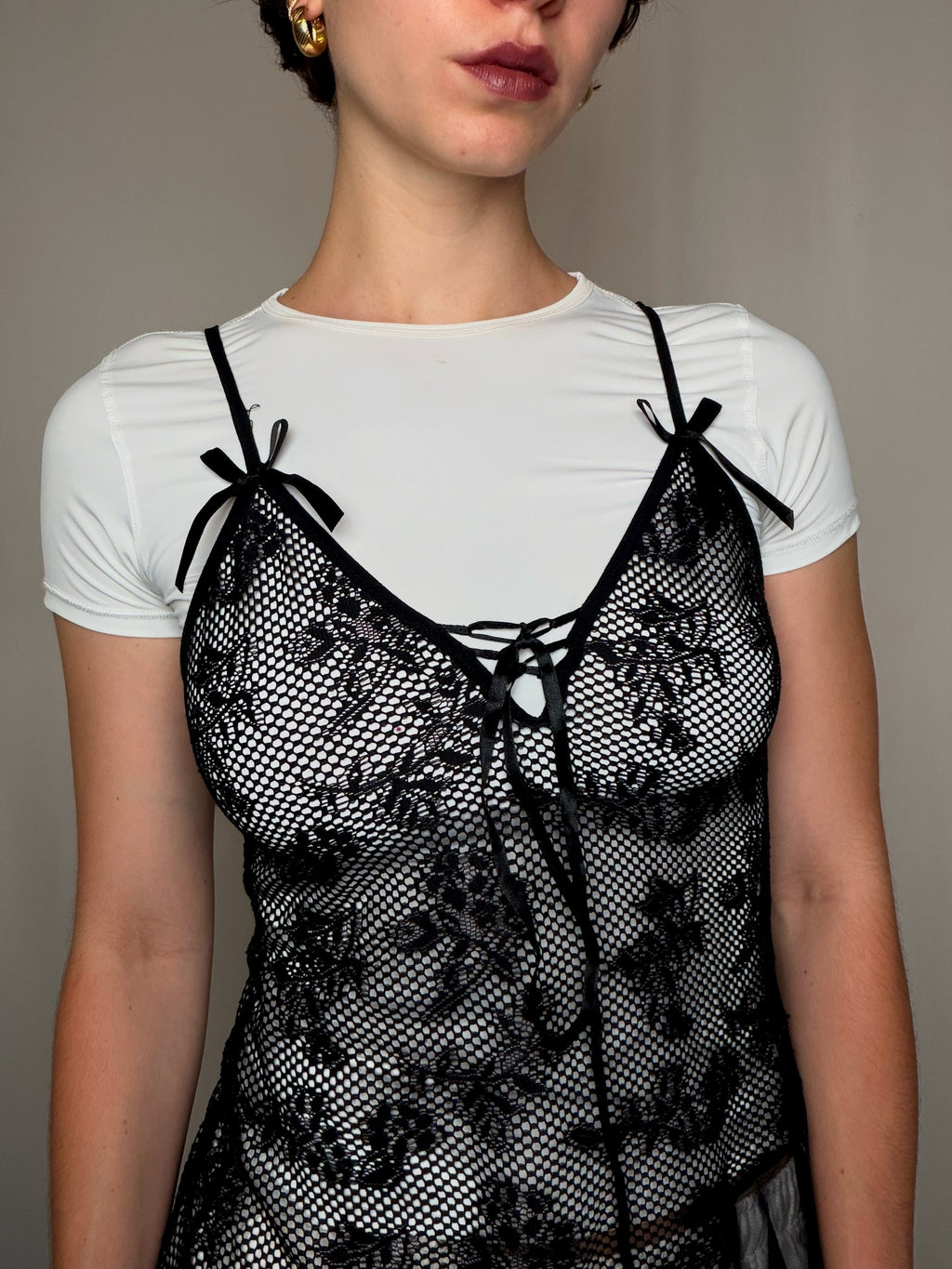 Top en résille noire S/M vintage