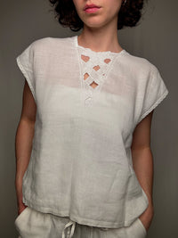 Vintage white linen top size L