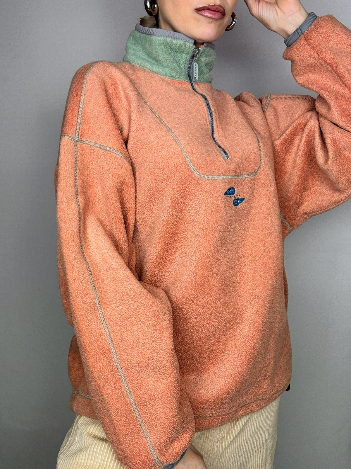 Retro salmon orange fleece S vintage