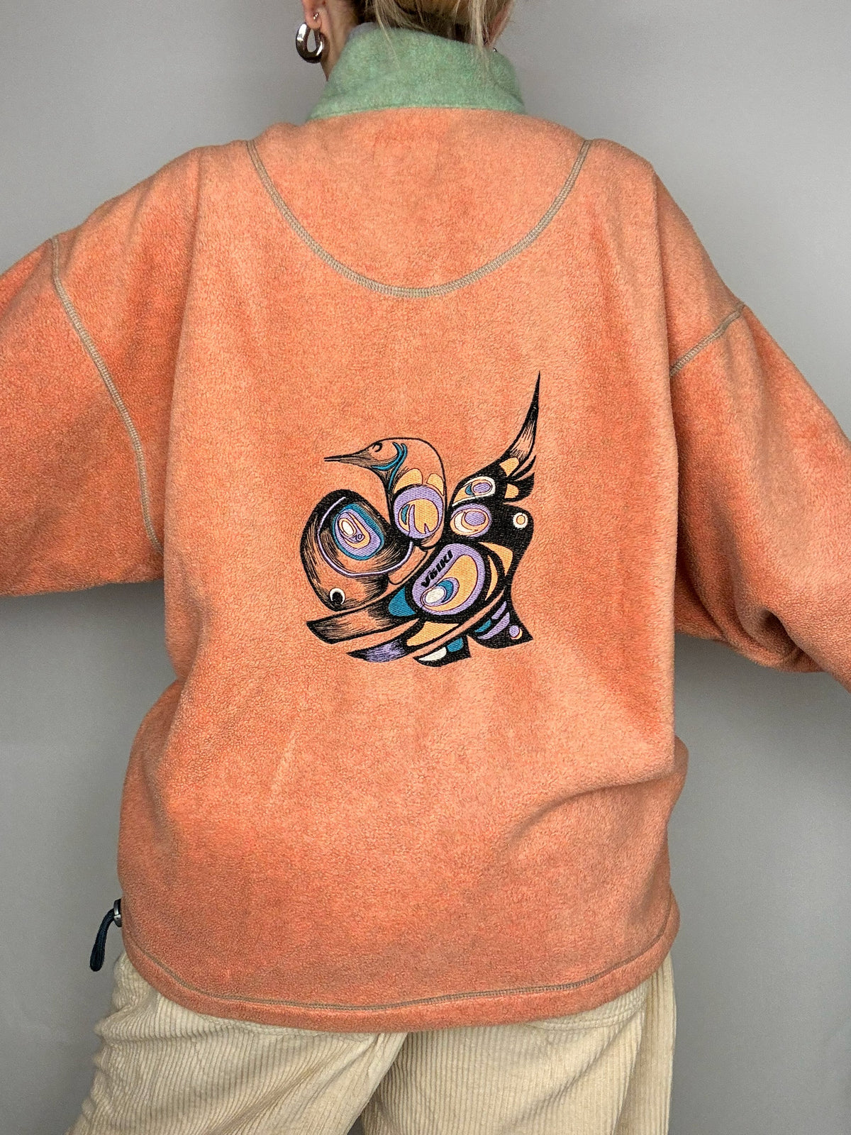 Retro salmon orange fleece S vintage