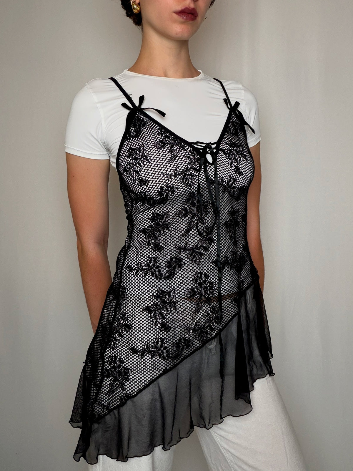 Top en résille noire S/M vintage