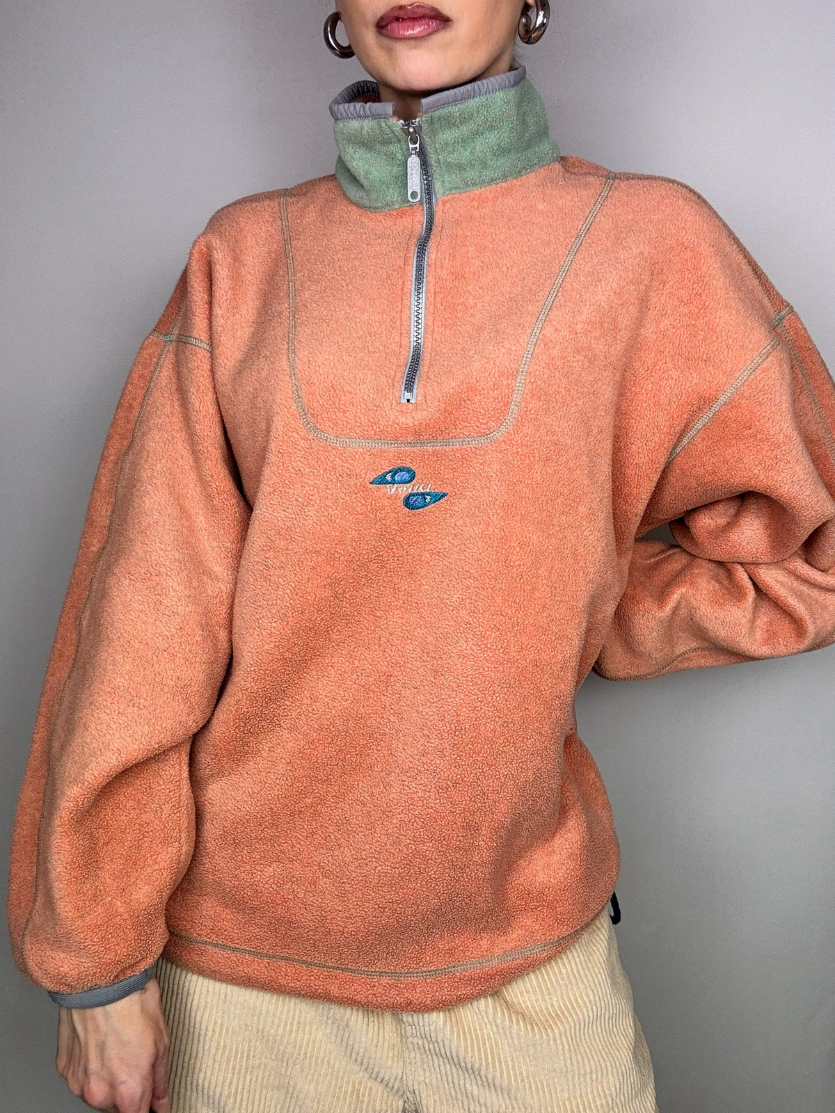 Retro salmon orange fleece S vintage