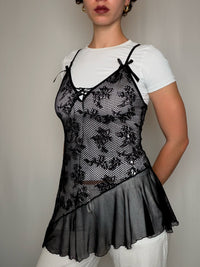 Top en résille noire S/M vintage