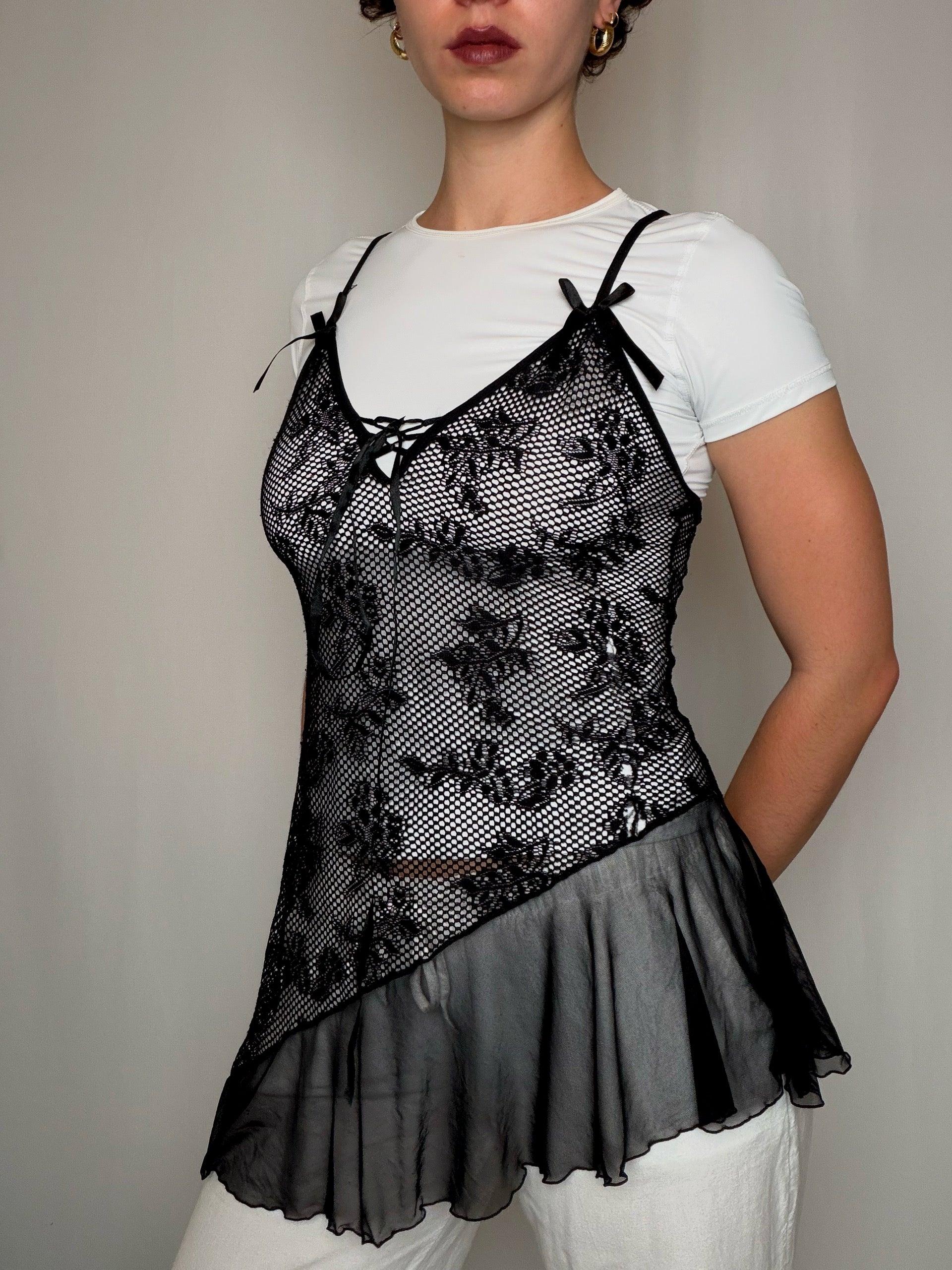 Top en résille noire S/M vintage
