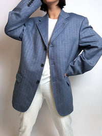 Vintage blue/gray wool herringbone blazer M/L