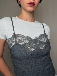 Top à bretelles et dentelle gris M/L vintage