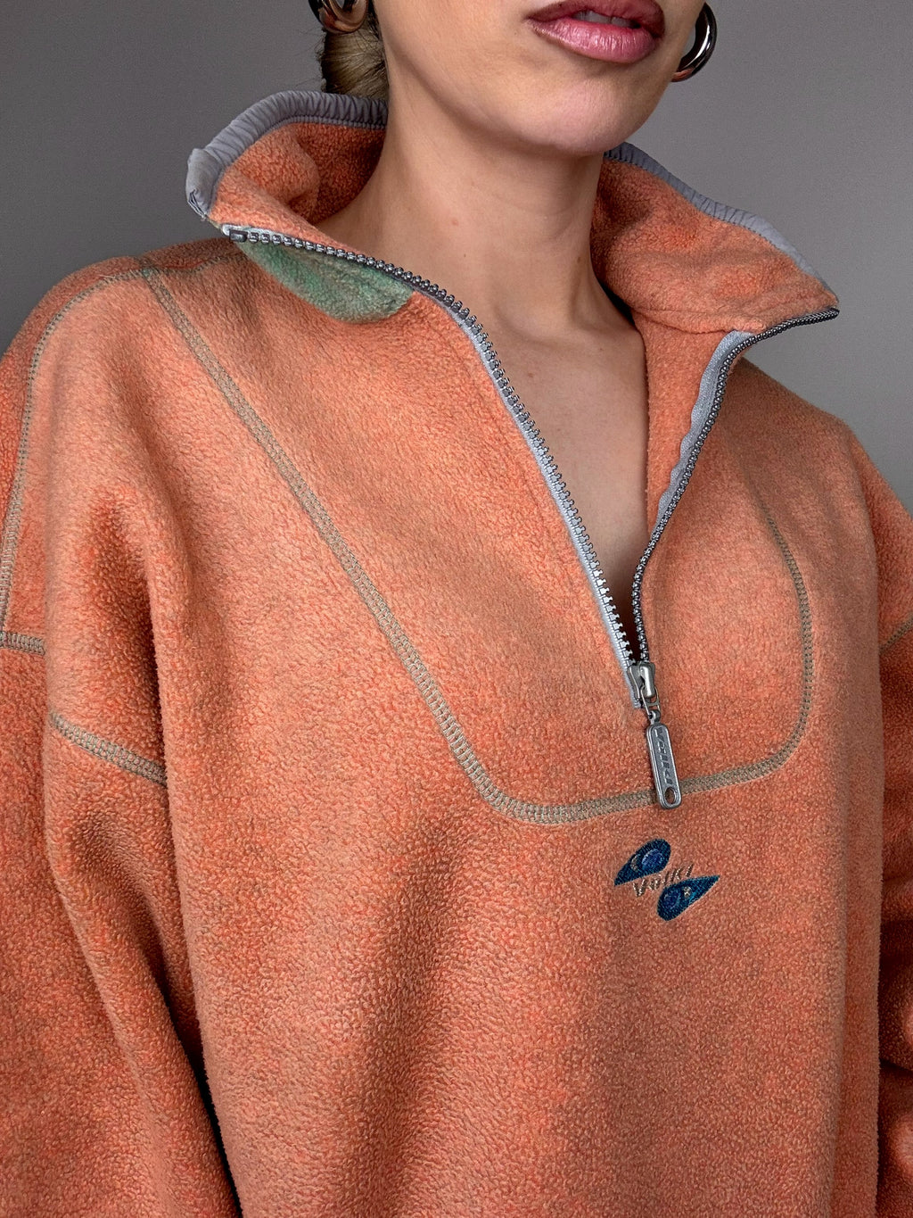 Retro salmon orange fleece S vintage