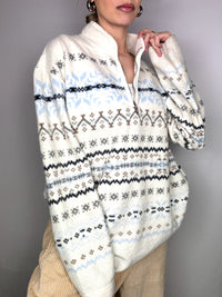 White fleece jacket with winter pattern XL Vintage