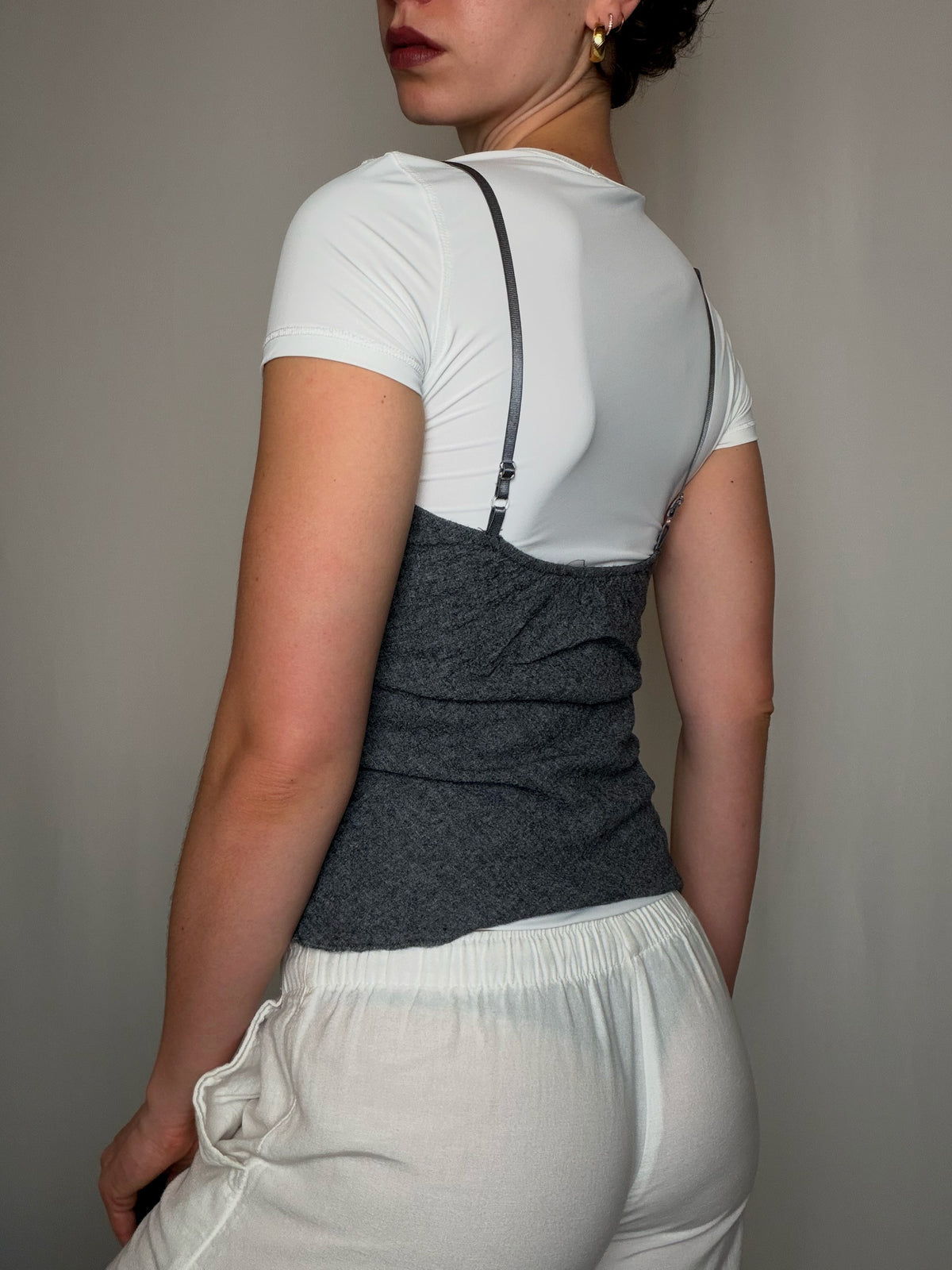 Top à bretelles et dentelle gris M/L vintage