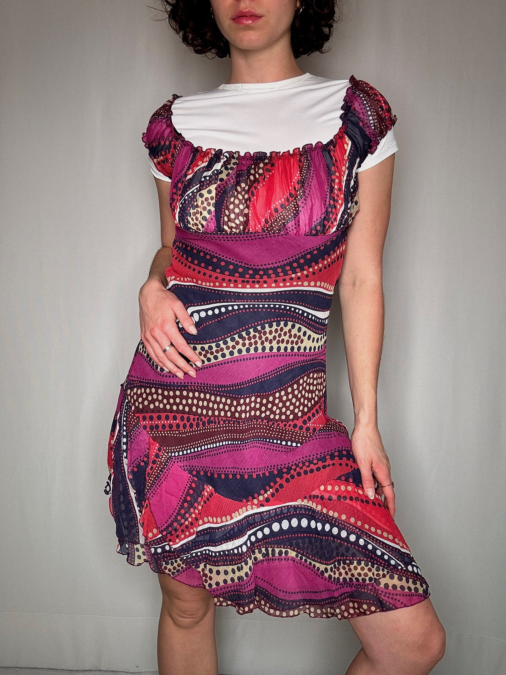 Robe à fronce imprimée S/M vintage