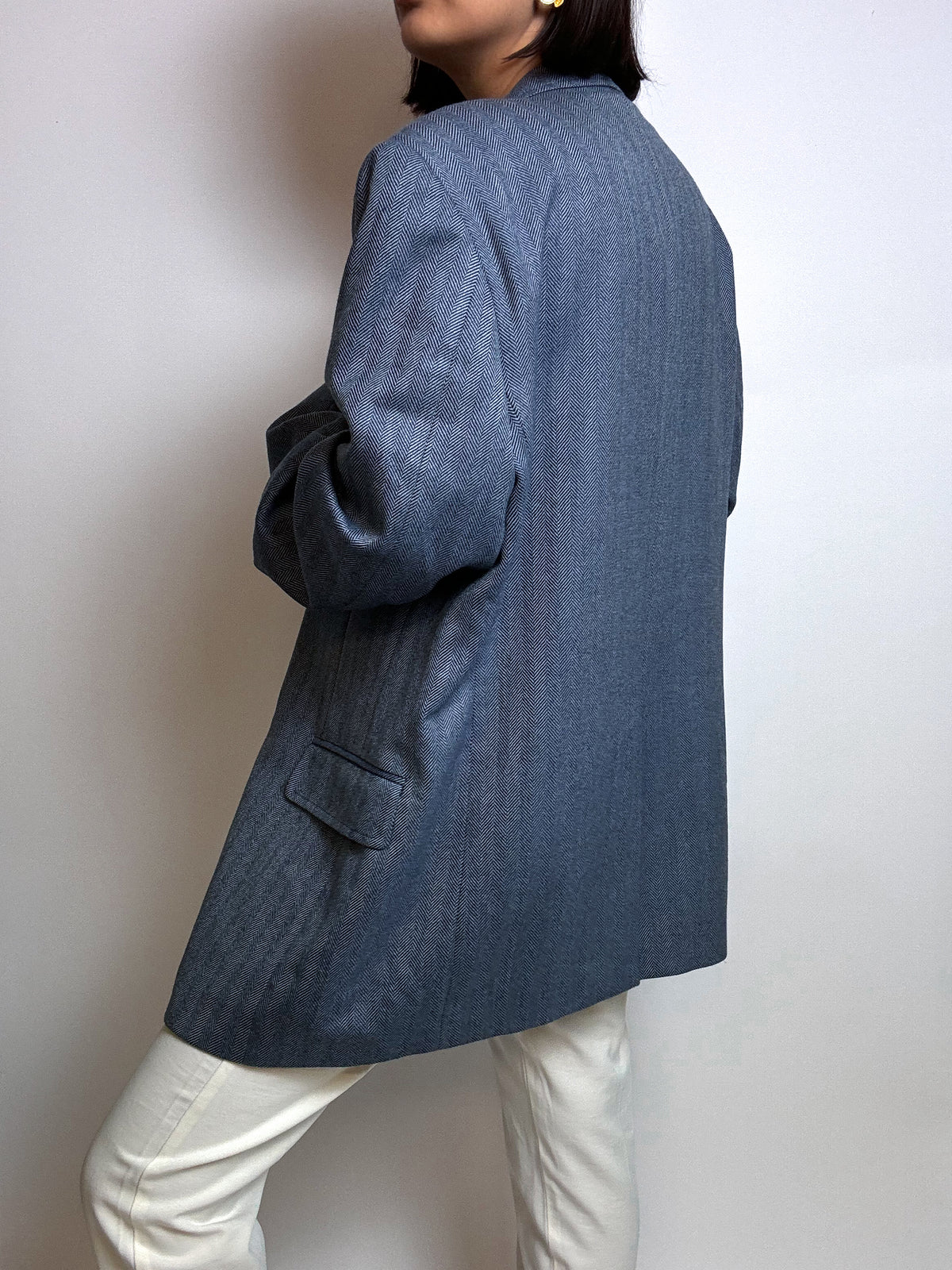 Vintage blue/gray wool herringbone blazer M/L